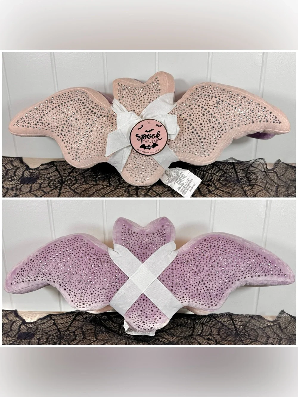 NEW Spooktacular Bedazzled Bats Halloween Pillows